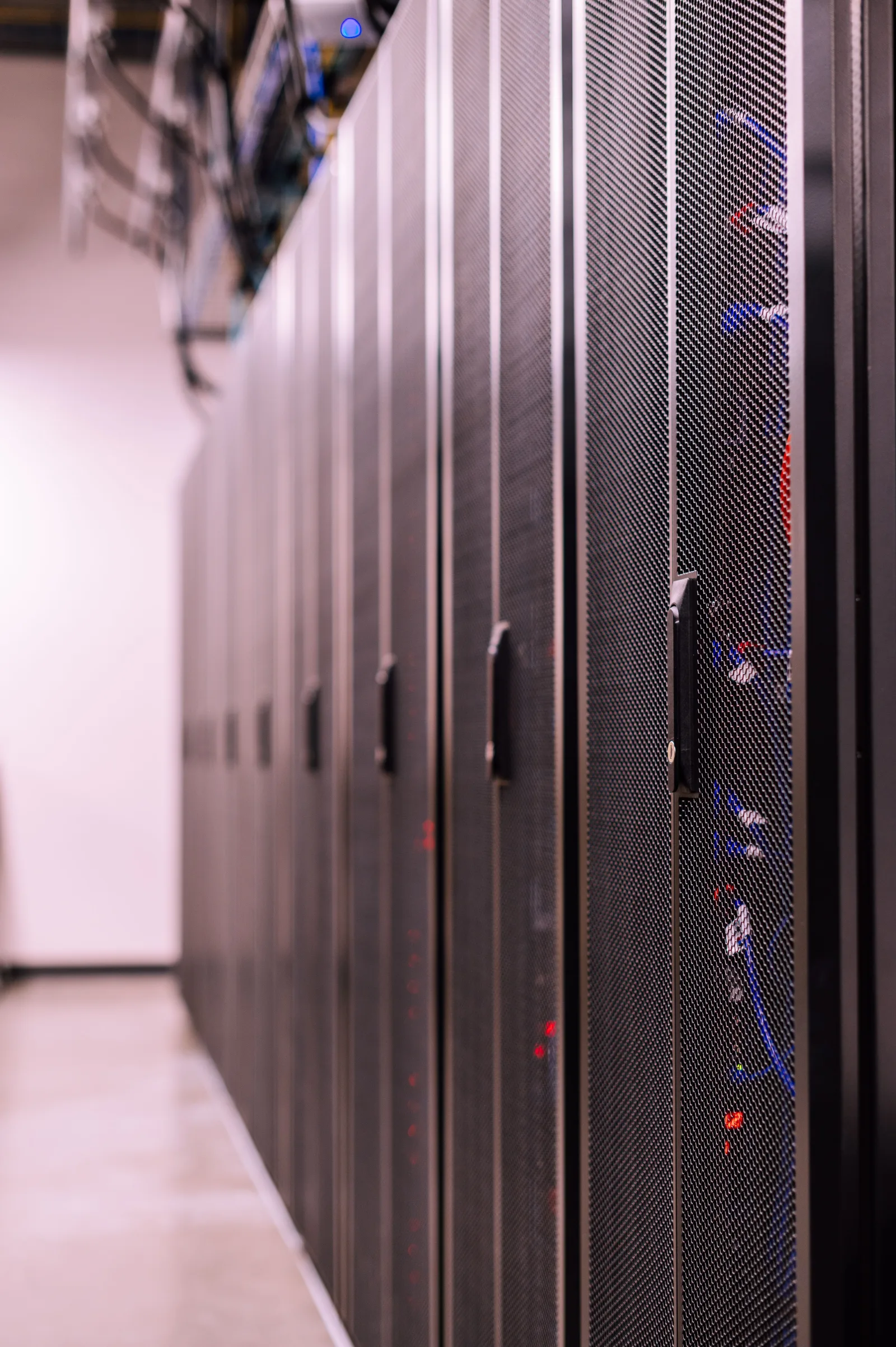 On-premises server cabinets inside a controlled data center